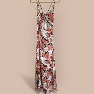 Maaji Floral Print Cut-Out Smocked Back Maxi Dress S